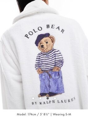 Polo Bear White Plush Terry Cloth 100% Cotton Robe by Ralph Lauren